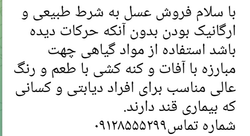 فروش عسل طبیعی و ارگانیک با طعم و رنگ عالی، مناسب برای دیابتی‌ها، بدون مواد شیمیایی و با مواد گیاهی  در تفرش🌿🍯